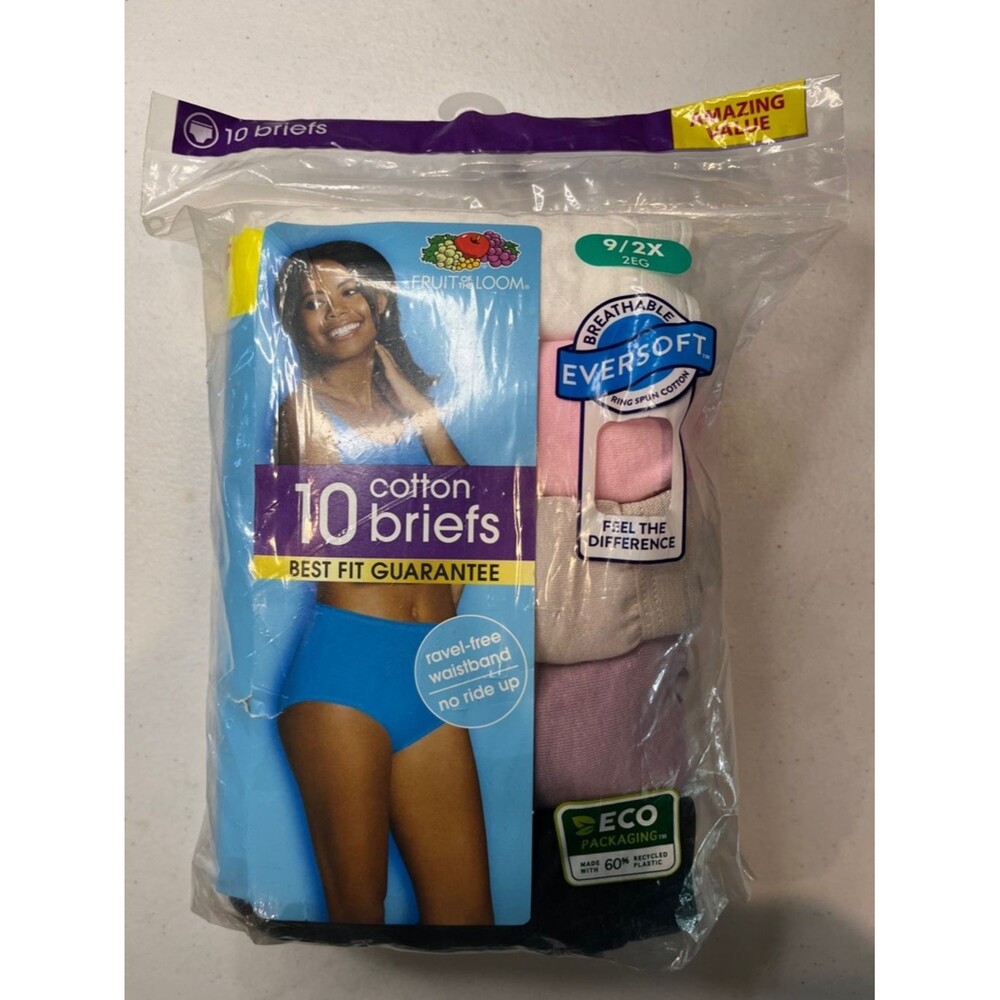 Fruit of the Loom Womens 10 pack 100% Cotton Briefs Size 9/2X NEW